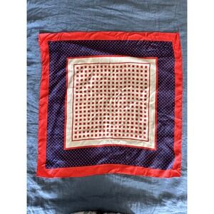 ECHO 26'' x 26'' Silk Square Scarf Polka Dots Red Blue Border Retro Vtg Holidays